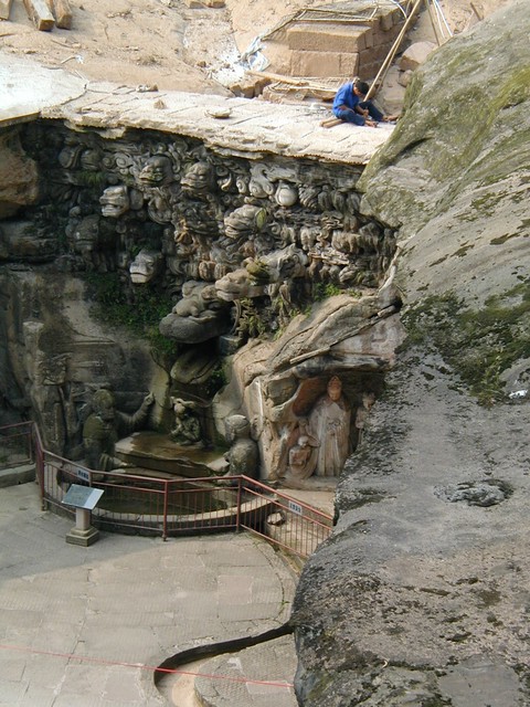Workers on top section at Baoding Mountain or Baodingshan