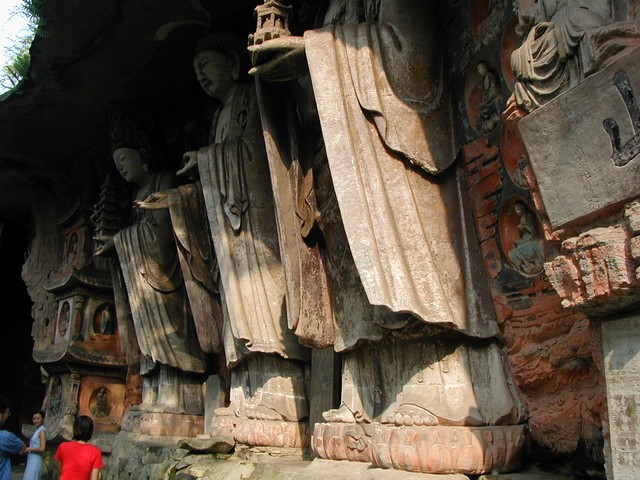 Saints from the Huayen sect of Buddhism with people at the base for height perspective