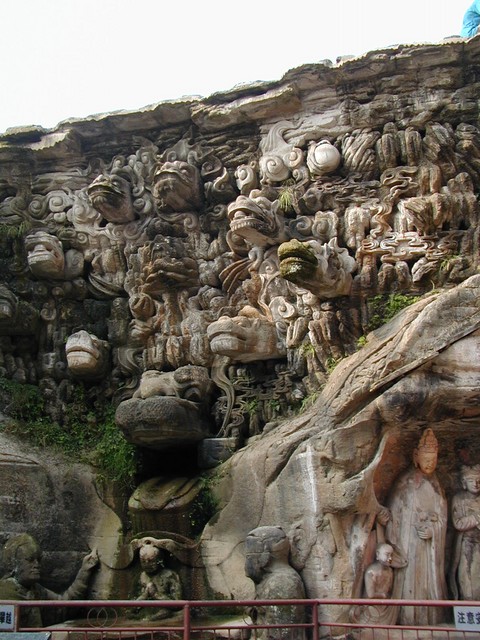 Alternate view of waterfall near the head of the sleeping buddha known as Nine Dragons Bathing the Prince