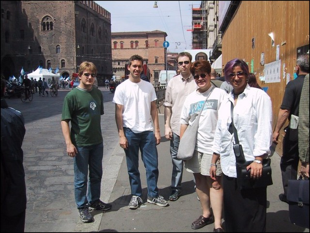 crew in downtown Bologna
