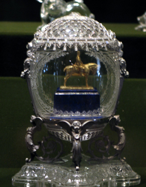 Faberge egg with horse and rider inside