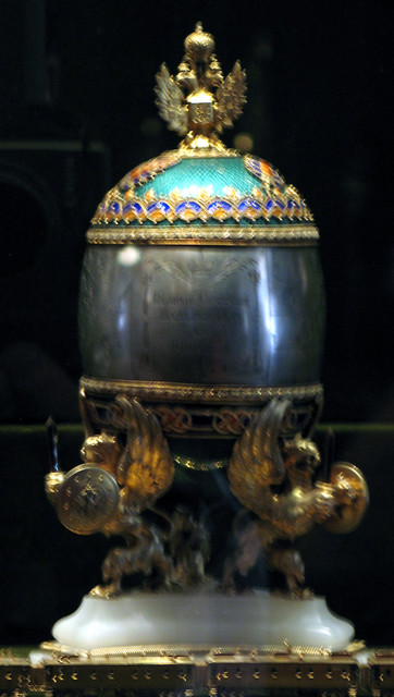 Trans-Siberian Railway egg - 1900 - etched map of line and stations