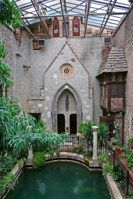 view from the bridge between the courtyard and Gothic bedrooms