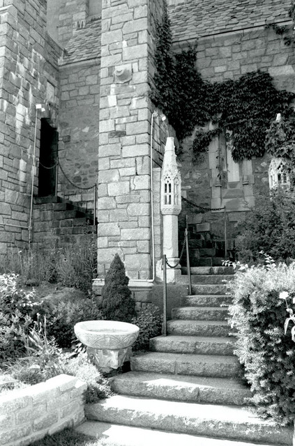 back stairs in black and white