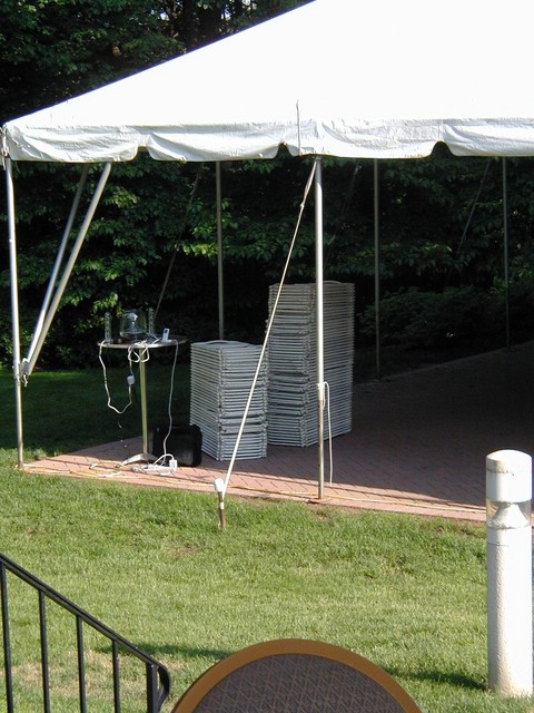 stacks of chairs to set out for the ceremony