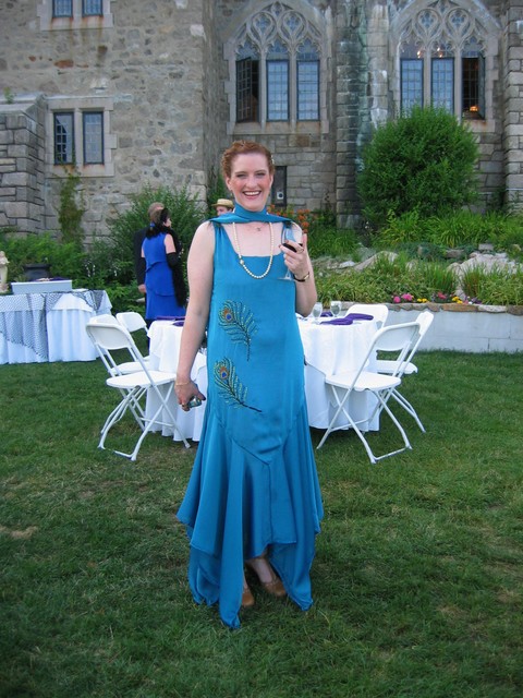 Jen Nowlin in her hand beaded peacock gown