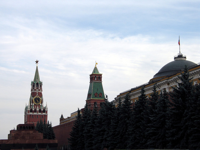 Trees line Kremlin wall near Lenin's Tomb