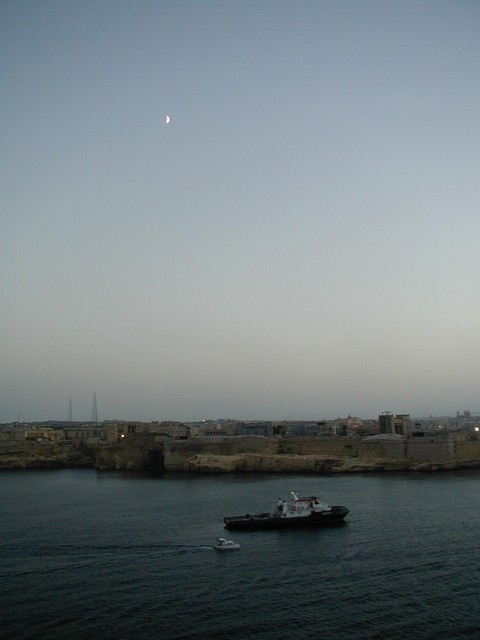 Moon visible at Grand Harbour Valletta Malta