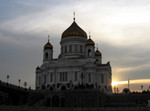 Cathedral of Christ the Saviour and pedestrian bridge at sunset