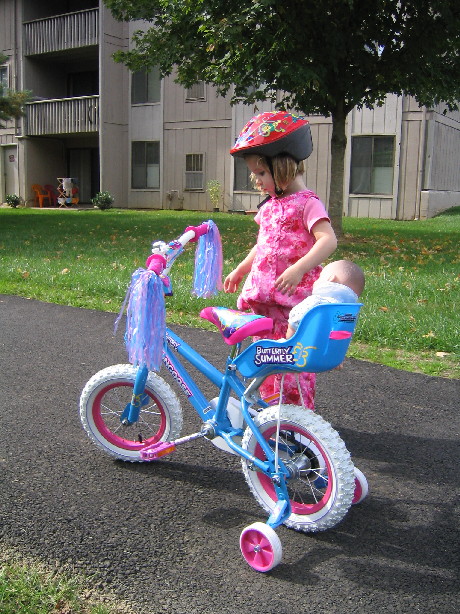 Ella picked out this bike because it has a baby carrier