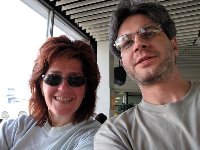 Ren and Joe at the airport in Amsterdam