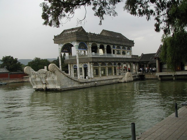 Lovely view of the Marble Boat, Qingyanfang, at dock