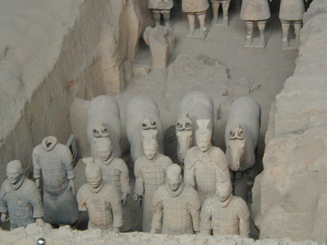 Close-up of warriors and horses