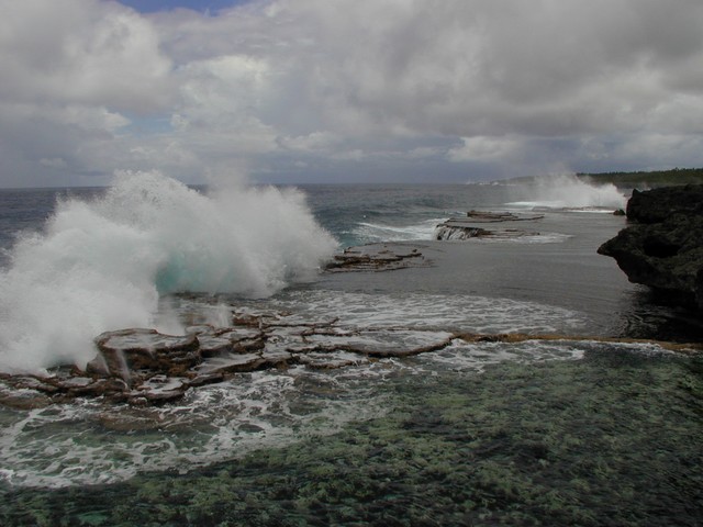 View to the right as waves crash