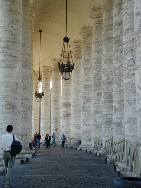 Columns under the relief in the Piazza