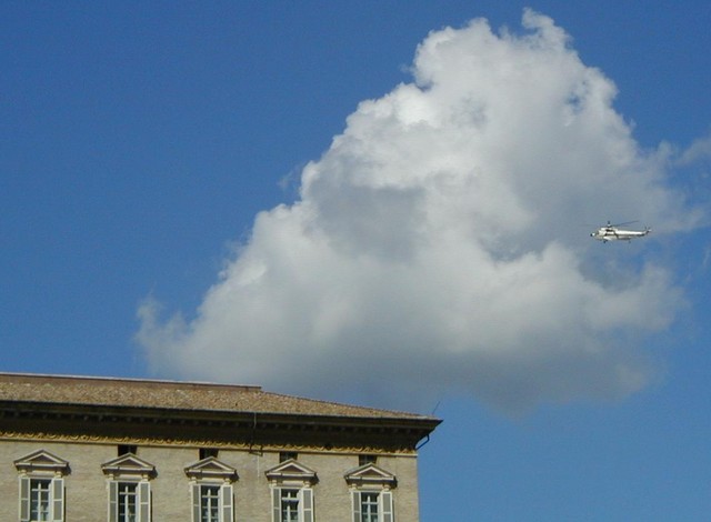 Pope in his helicopter flying in for audience