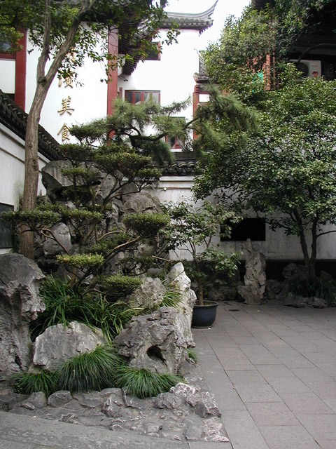 Rocks piled ornately in a courtyard