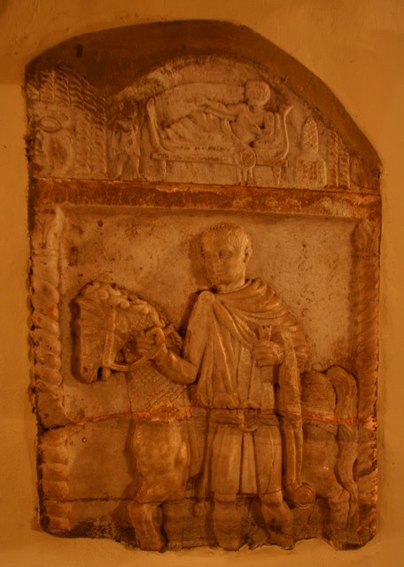 2nd century marble tombstone of cavalry officer who served under the Emperor Trajan near Rome