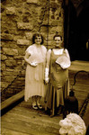 Susan and Jen in sepia on the drawbridge