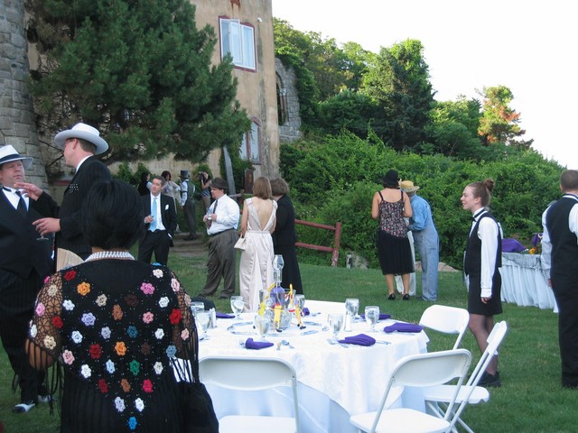 The crew on the side lawn during cocktail hour