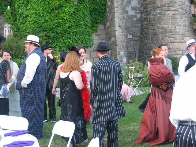 gathering on the back lawn before the ceremony